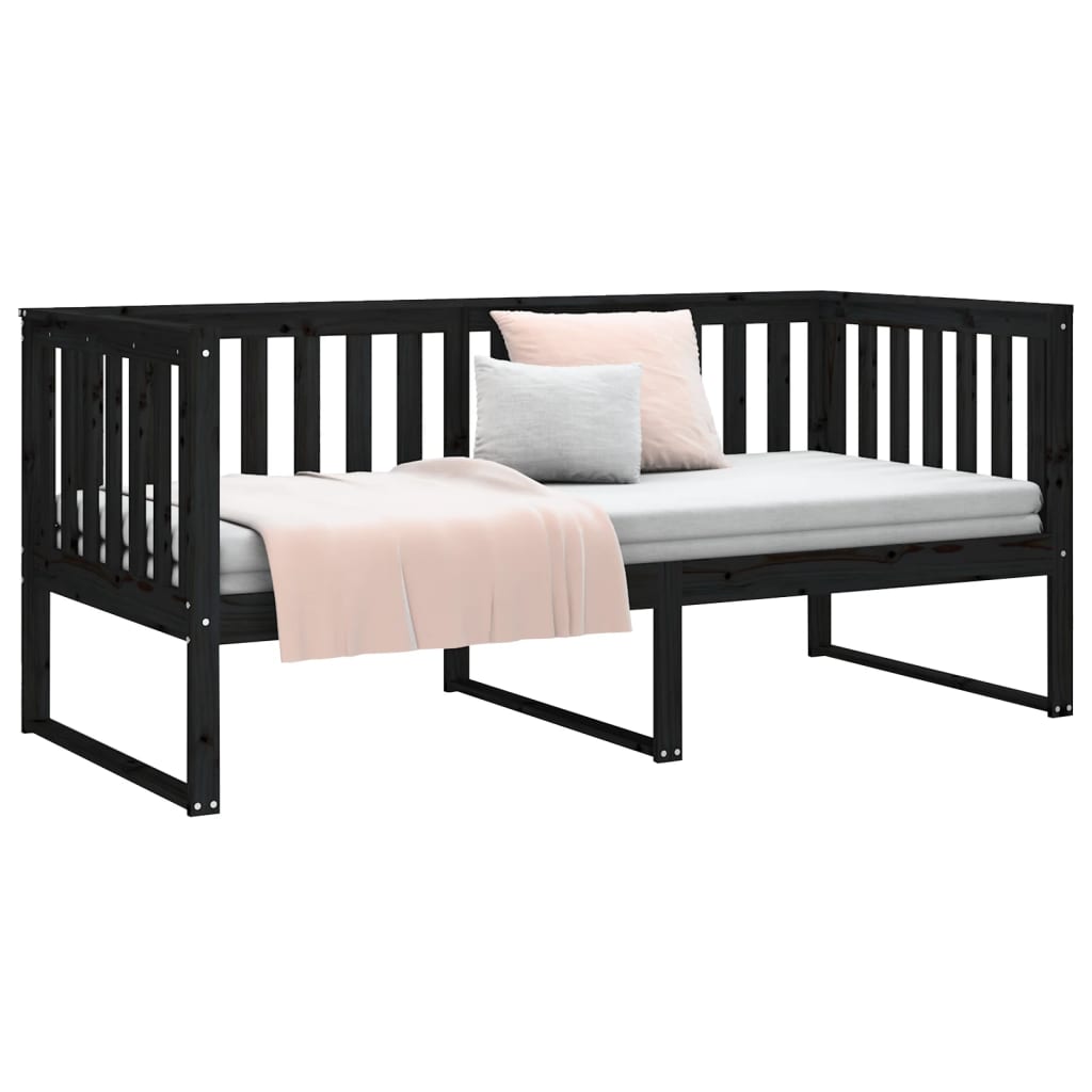 Day Bed Noir 90x200 cm Bois Massif Pin