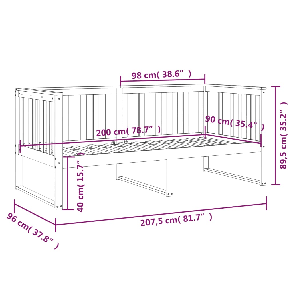 Day Bed Noir 90x200 cm Bois Massif Pin