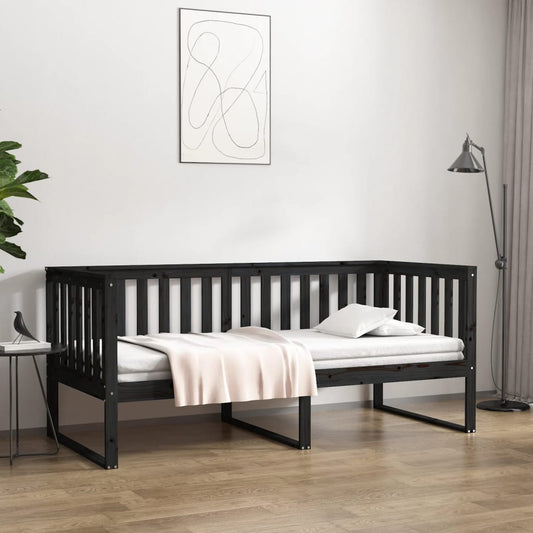 Day Bed Noir 90x200 cm Bois Massif Pin