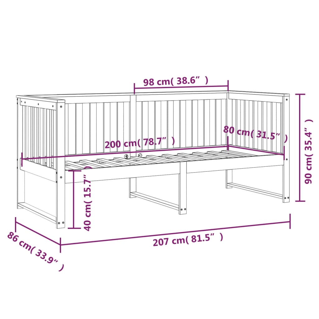 Dagbed grijs 80x200 cm massief grenenhout