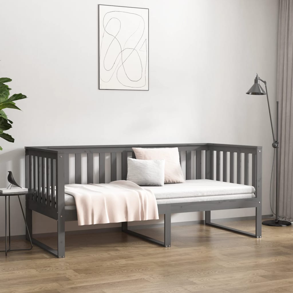 Day Bed Gris 90x190 cm Bois Massif Pin