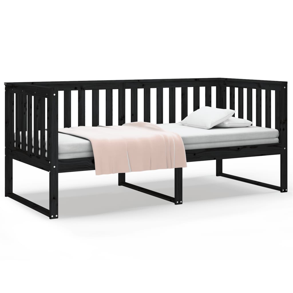 Day Bed Noir 100x200 cm Bois Massif Pin