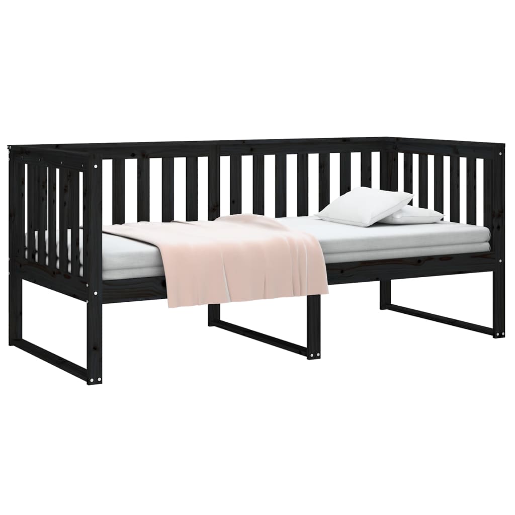 Day Bed Noir 100x200 cm Bois Massif Pin