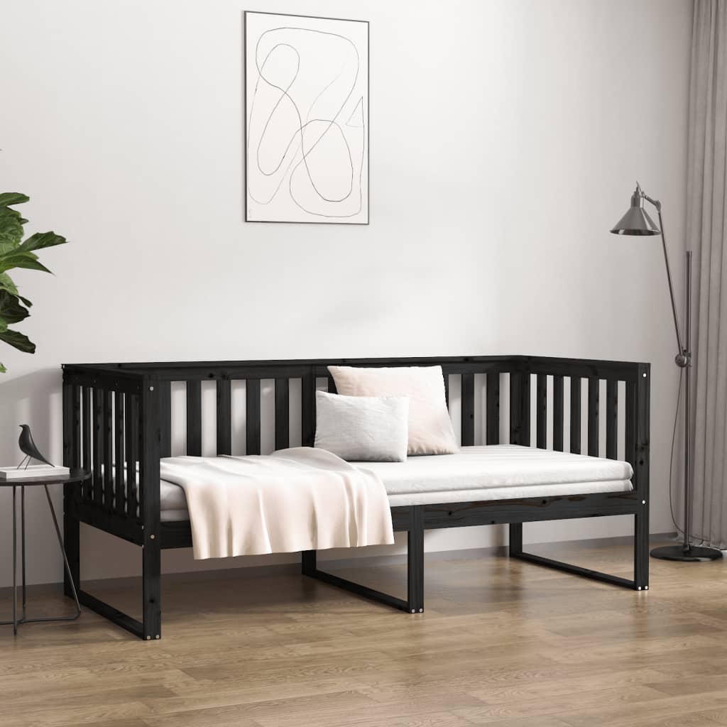 Day Bed Noir 100x200 cm Bois Massif Pin