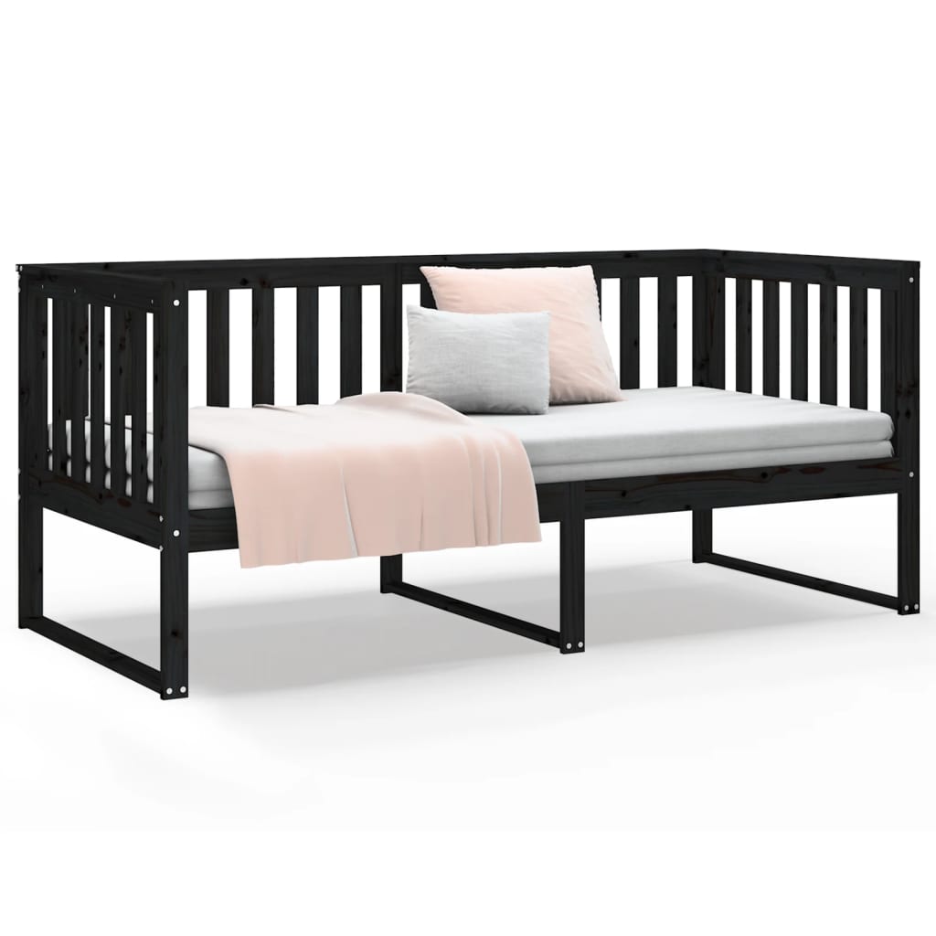 Day Bed Noir 100x200 cm Bois Massif Pin