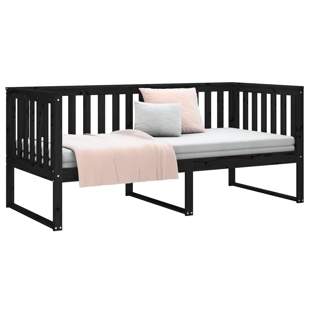 Day Bed Noir 100x200 cm Bois Massif Pin