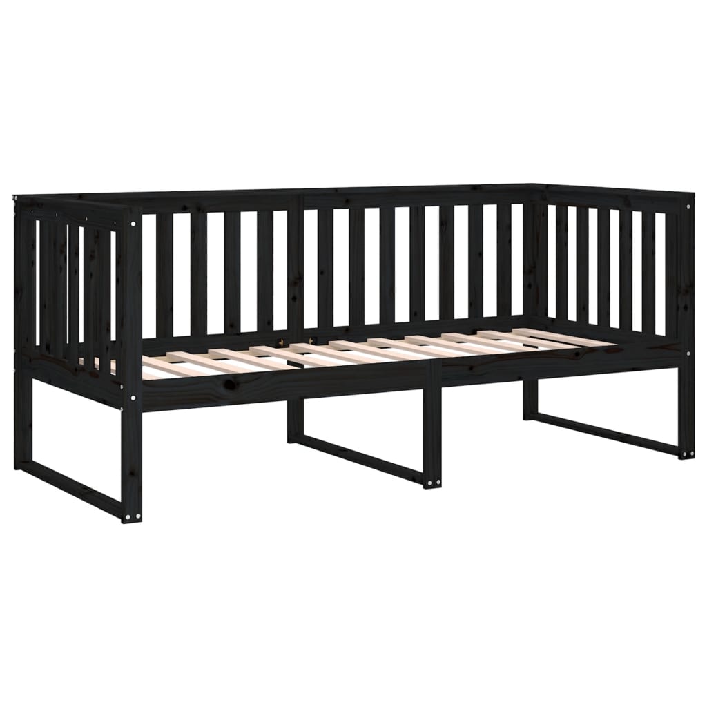 Day Bed Noir 100x200 cm Bois Massif Pin