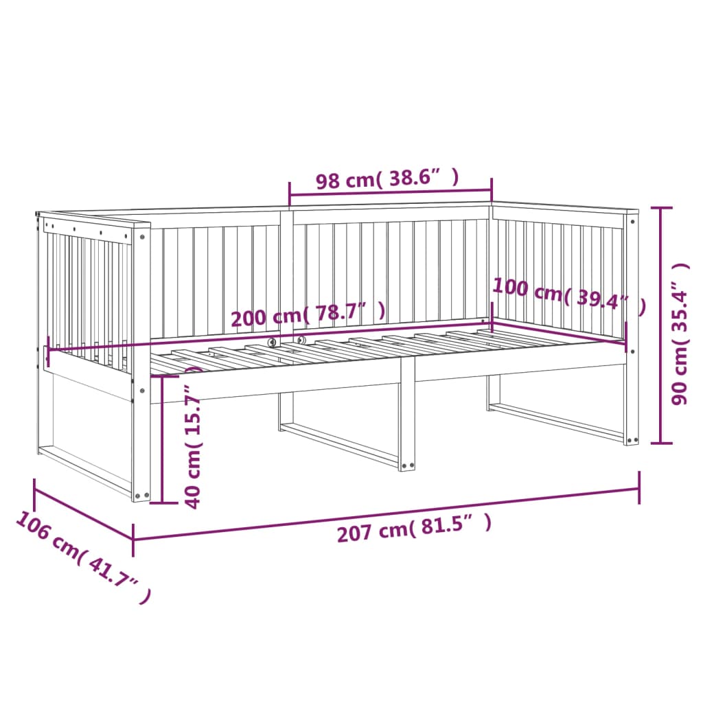 vidaXL Day Bed without Mattress Black 100x200 cm Solid Wood Pine