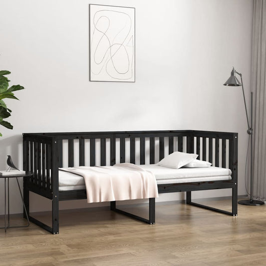 Day Bed Noir 100x200 cm Bois Massif Pin