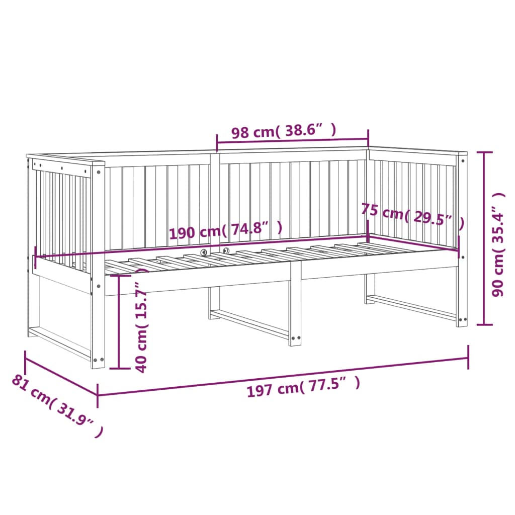 vidaXL Day Bed without Mattress Grey 75x190 cm Small Single Solid Wood Pine