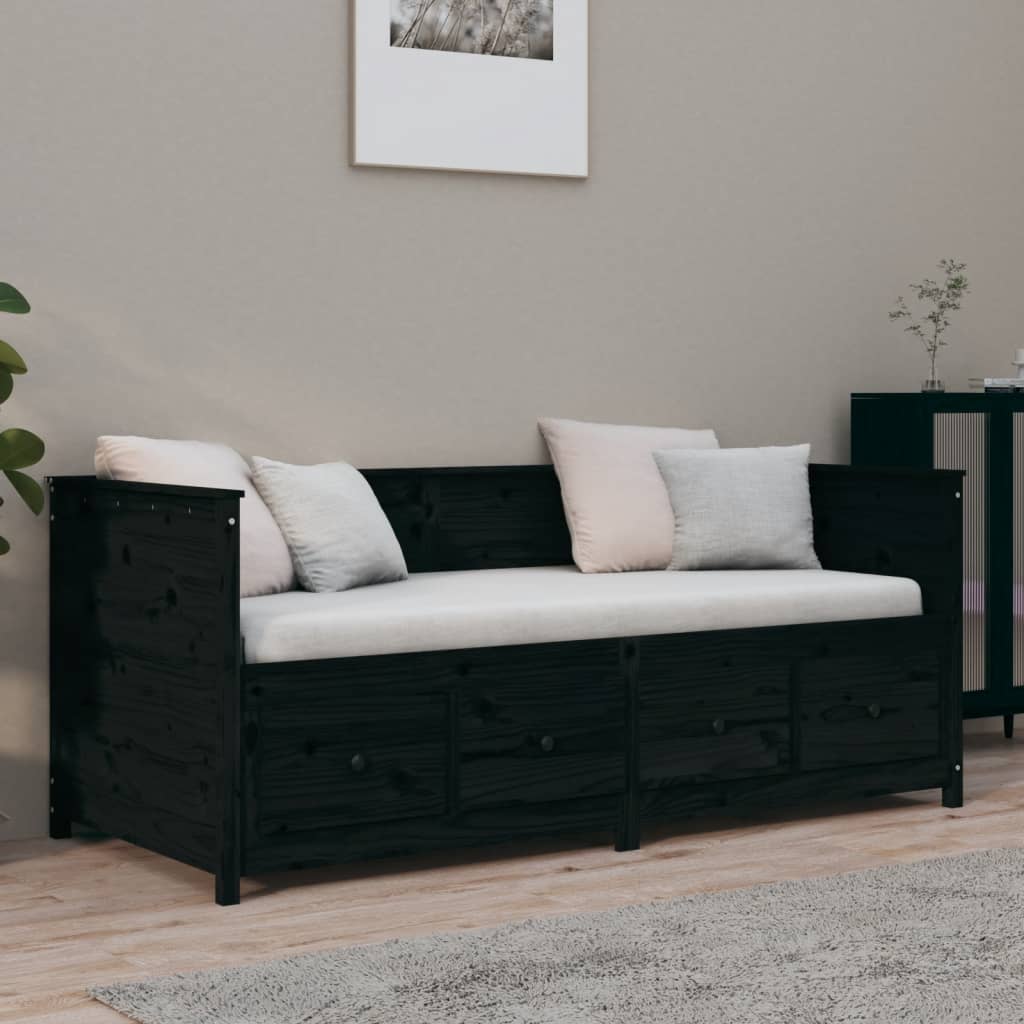 vidaXL Day Bed without Mattress Black 100x200 cm Solid Wood Pine