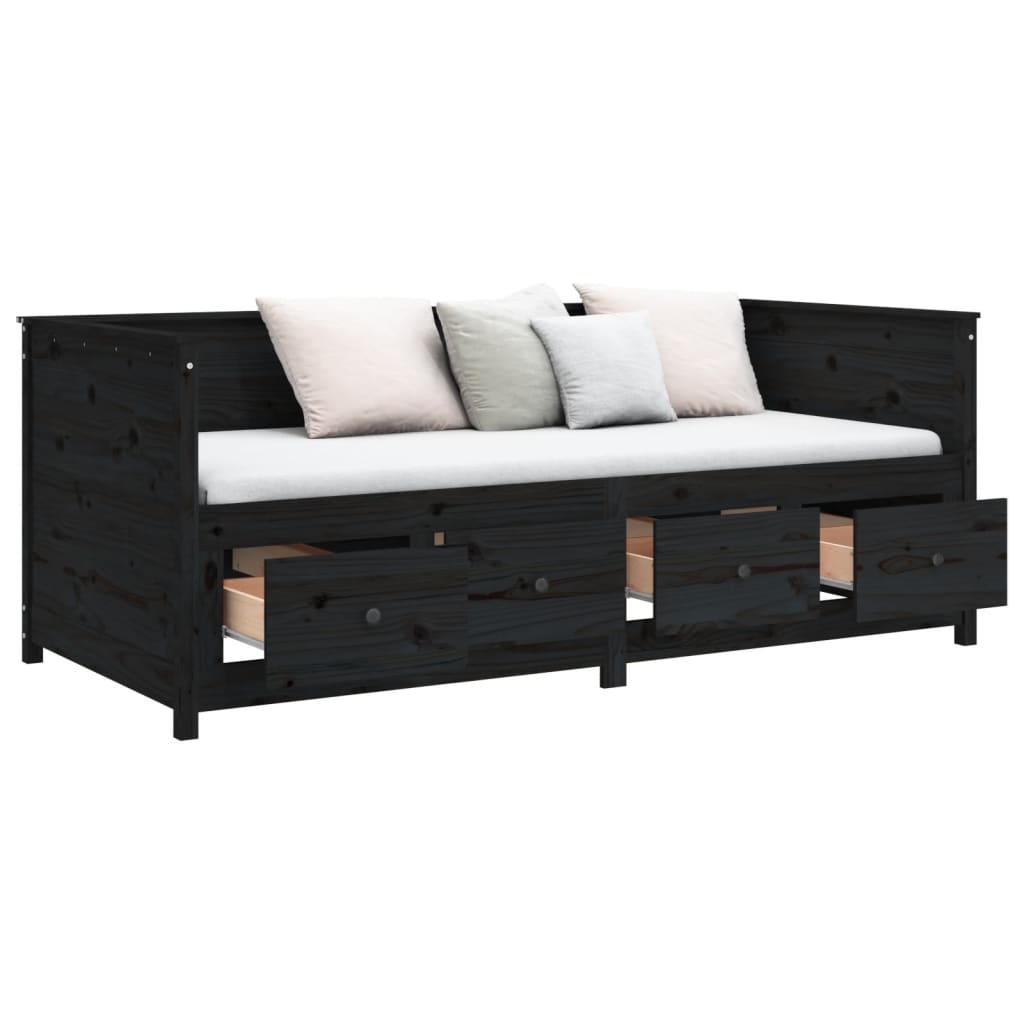 vidaXL Day Bed without Mattress Black 100x200 cm Solid Wood Pine