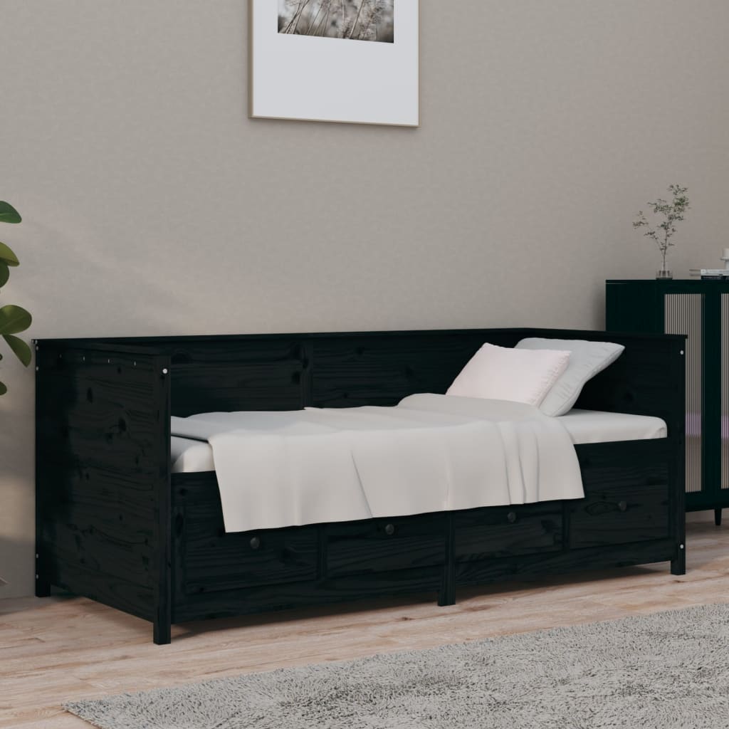 vidaXL Day Bed without Mattress Black 100x200 cm Solid Wood Pine