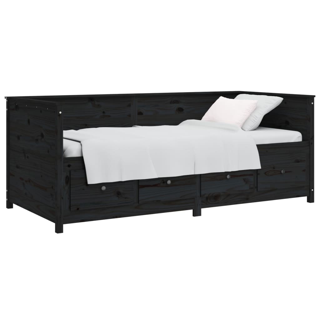 vidaXL Day Bed without Mattress Black 90x200 cm Solid Wood Pine