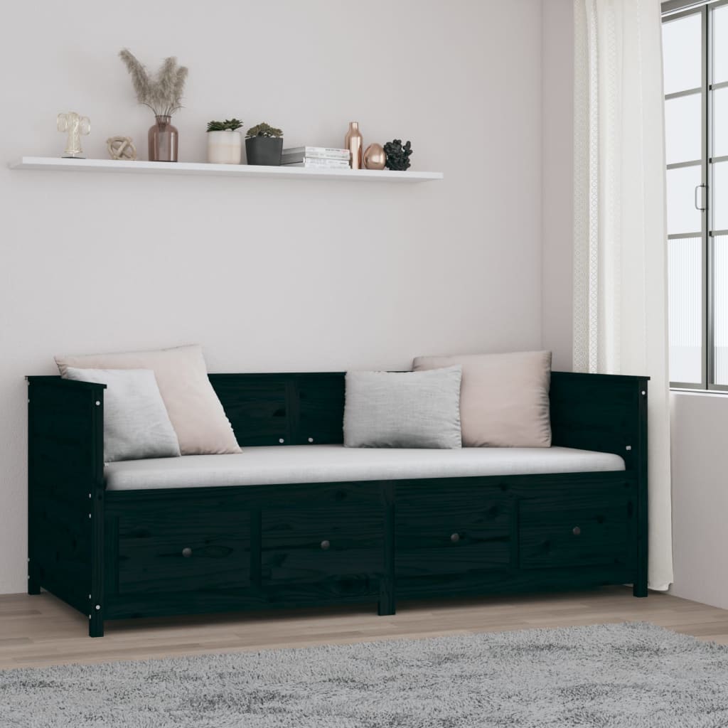 Day Bed Noir 90x200 cm Bois Massif Pin