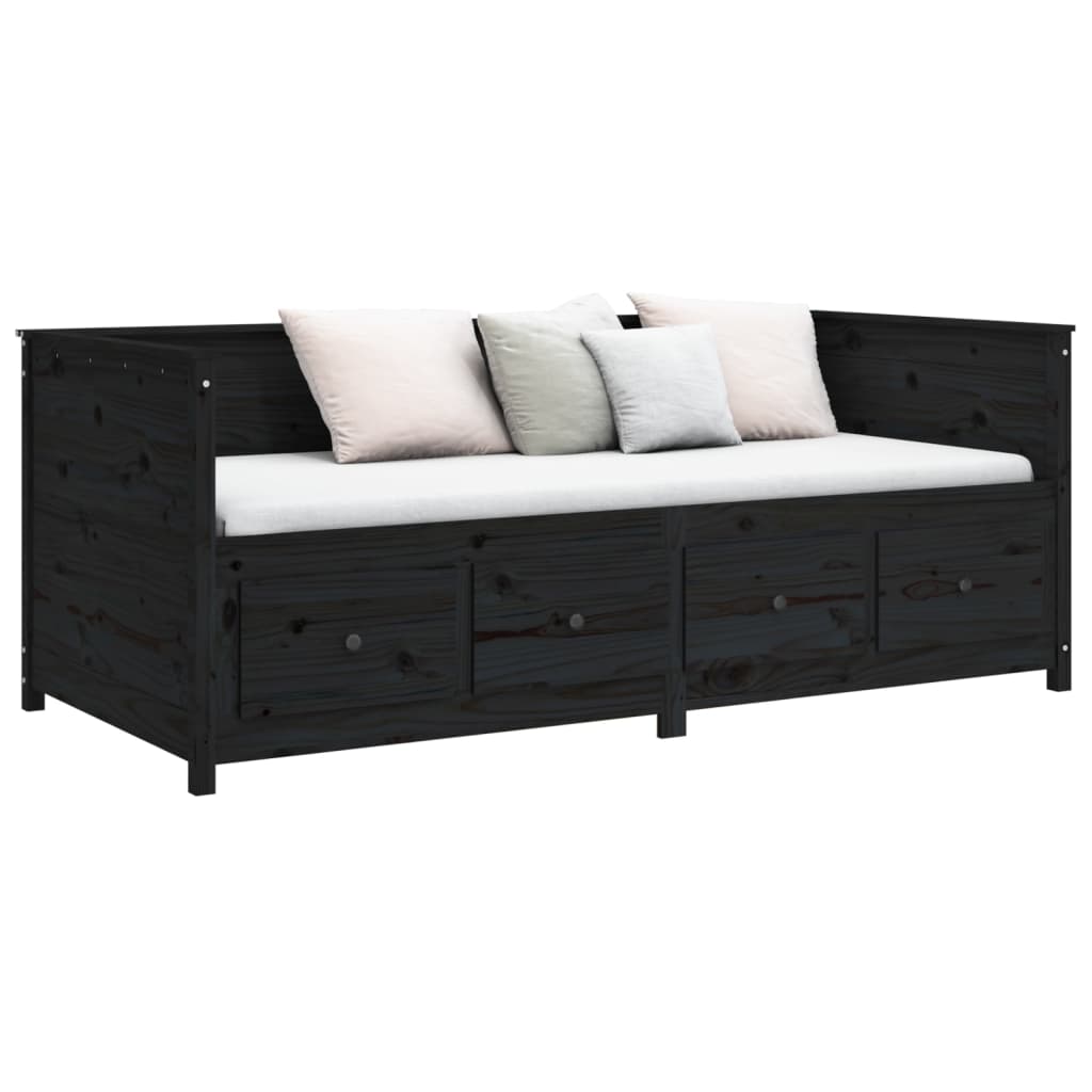 Day Bed Noir 90x200 cm Bois Massif Pin