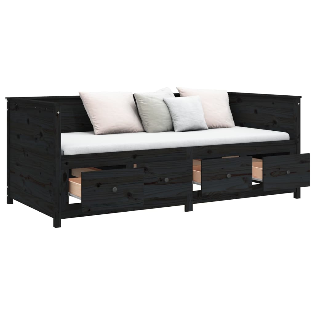 Day Bed Noir 90x200 cm Bois Massif Pin