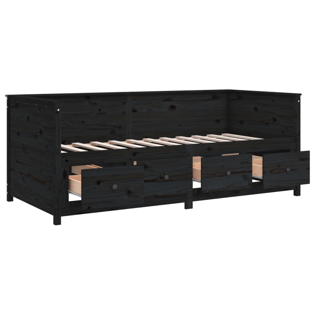 Day Bed Noir 90x200 cm Bois Massif Pin