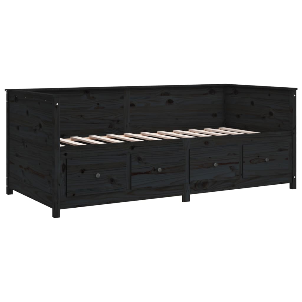 vidaXL Day Bed without Mattress Black 90x200 cm Solid Wood Pine