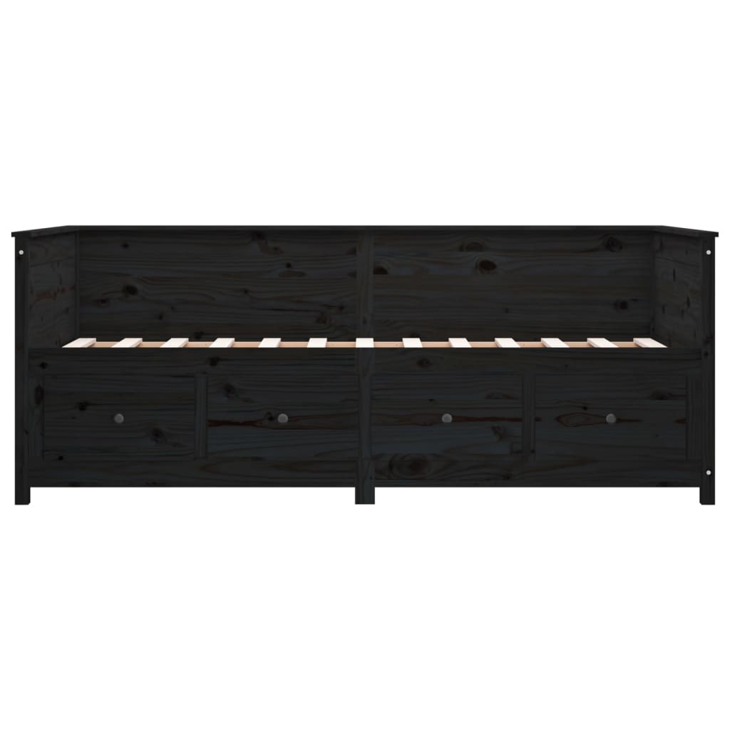 Day Bed Noir 90x200 cm Bois Massif Pin