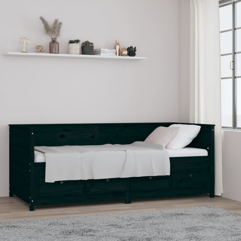 Day Bed Noir 90x200 cm Bois Massif Pin