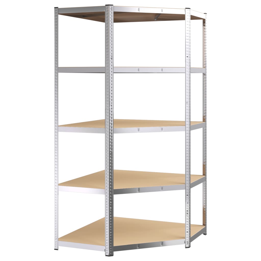 vidaXL 5-Layer Heavy-duty Corner Shelf Silver Steel&Engineered Wood