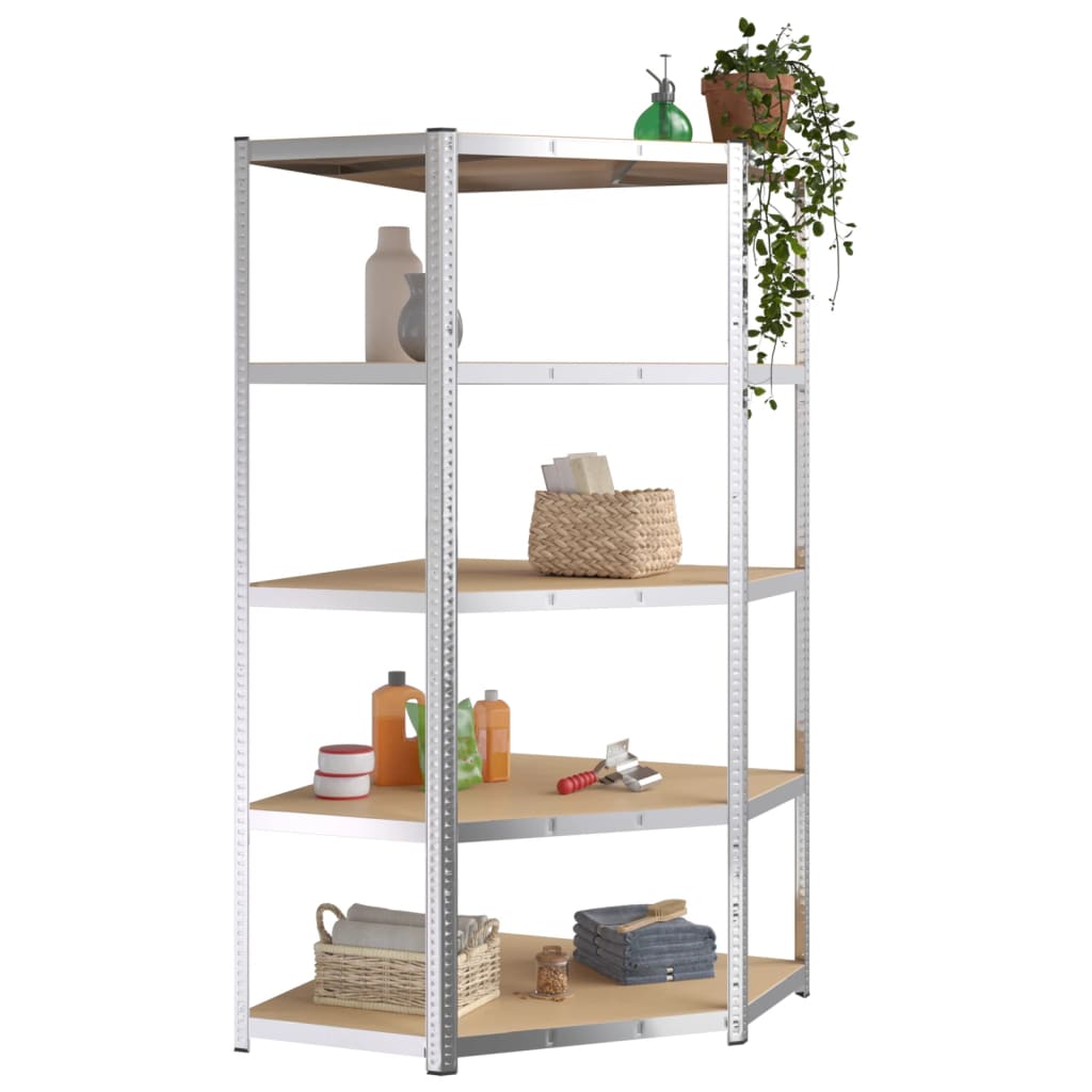vidaXL 5-Layer Heavy-duty Corner Shelf Silver Steel&Engineered Wood