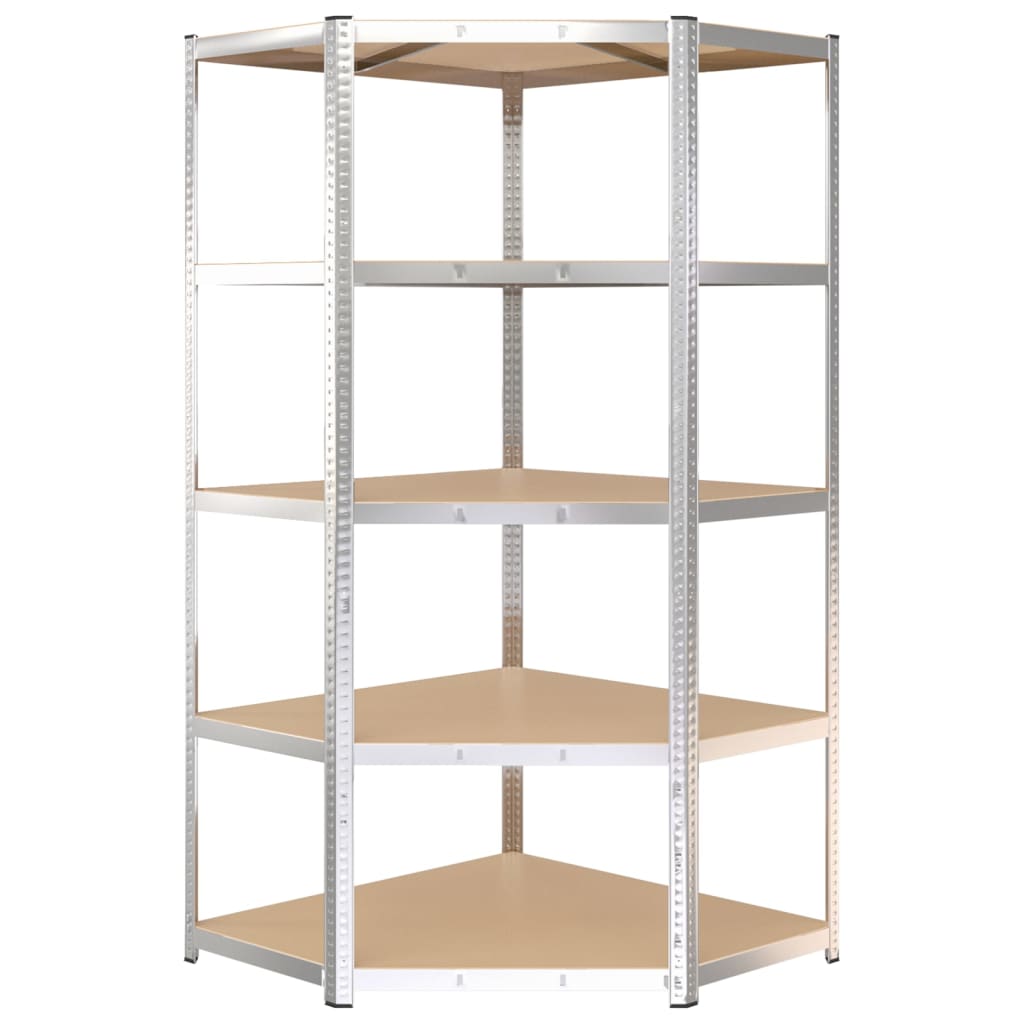 vidaXL 5-Layer Heavy-duty Corner Shelf Silver Steel&Engineered Wood
