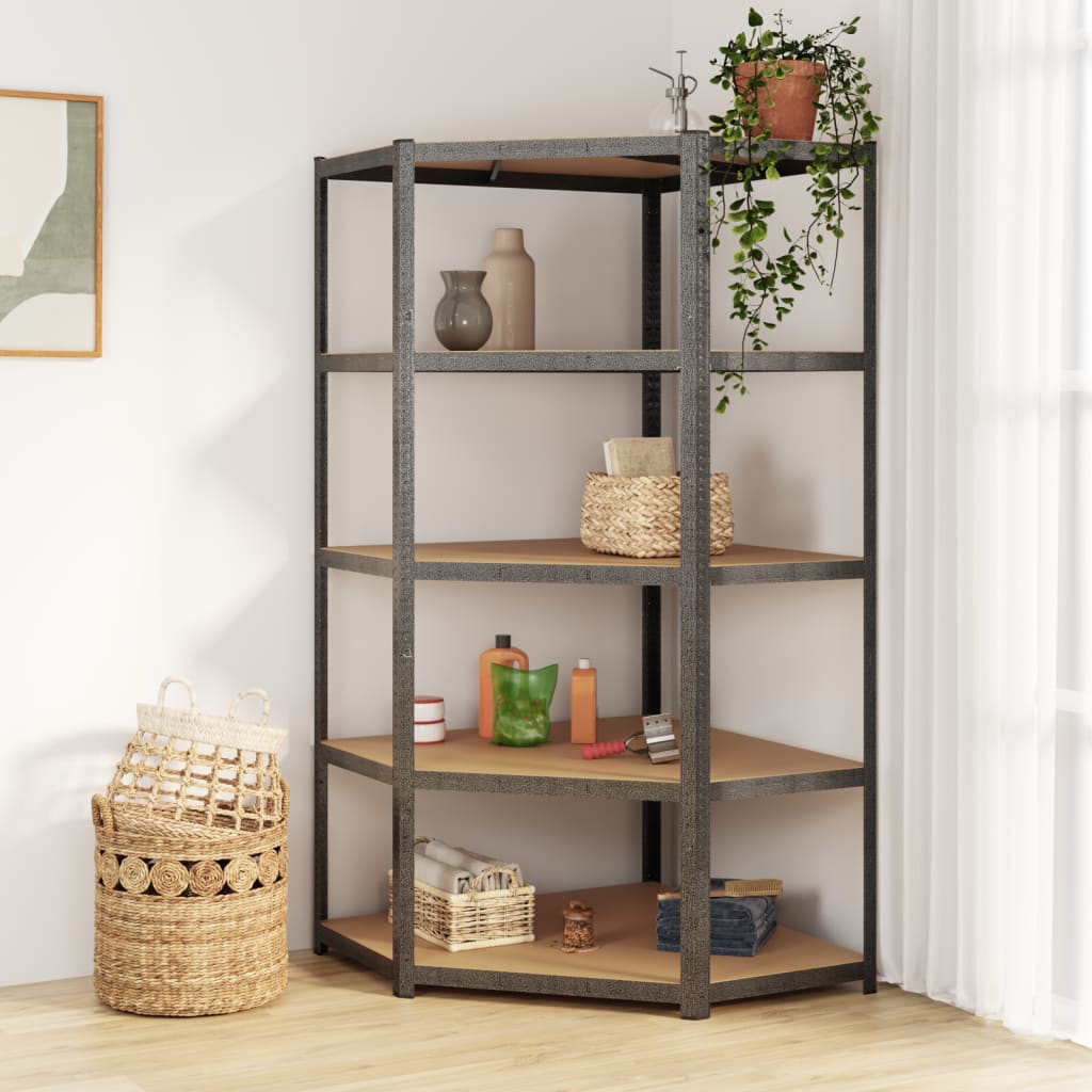 vidaXL 5-Layer Heavy-duty Corner Shelf Grey Steel&Engineered Wood