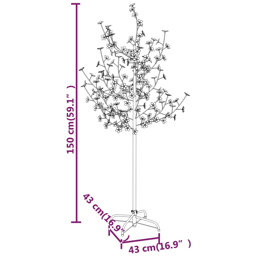 vidaXL Cherry Blossom LED Tree Warm White 120 LEDs 150 cm