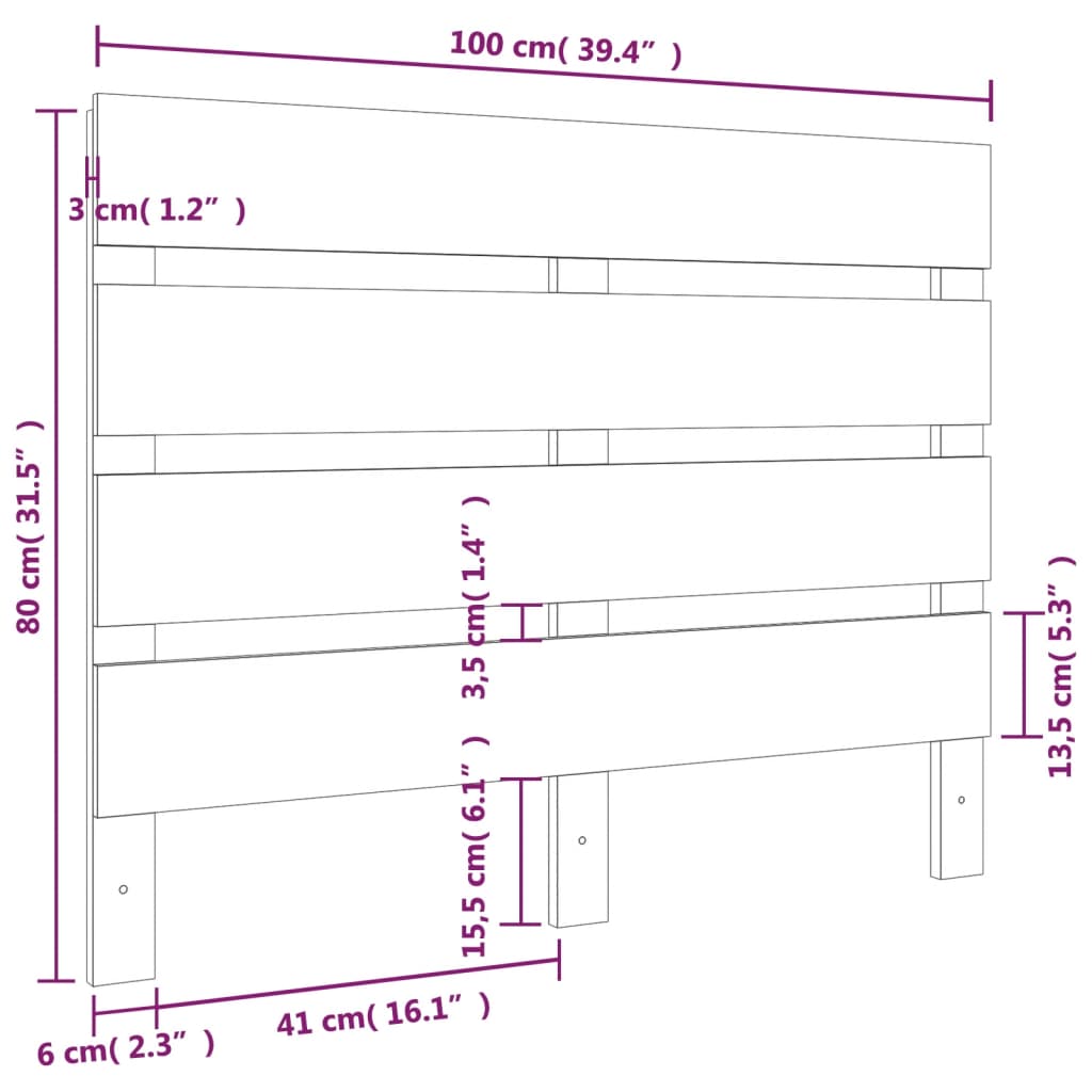 Hoofdbord grijs 100x3x80 cm massief grenenhout