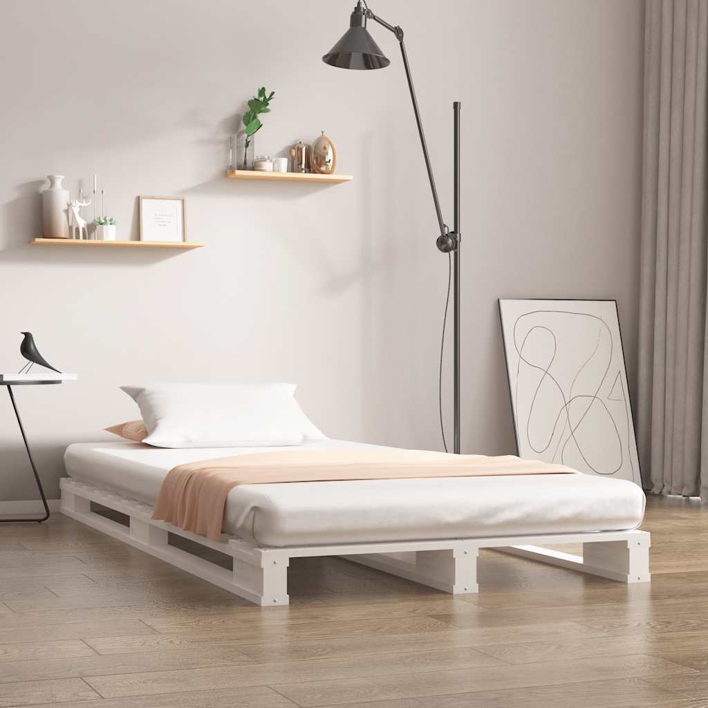 Pallet Bed | White | Solid pine wood | Single bed size | Durable