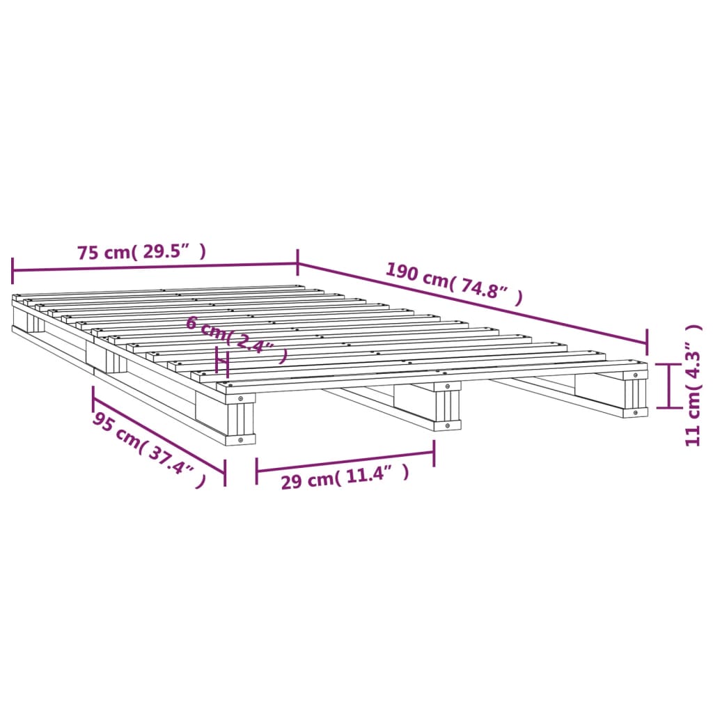 vidaXL Pallet Bed without Mattress Black Small Single Solid Wood