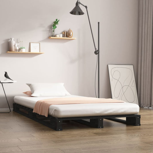 vidaXL Pallet Bed without Mattress Black Small Single Solid Wood