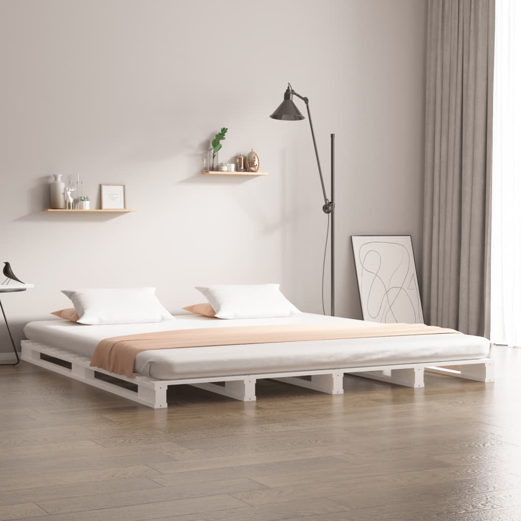 Pallet Bed without Mattress White Double Solid Wood