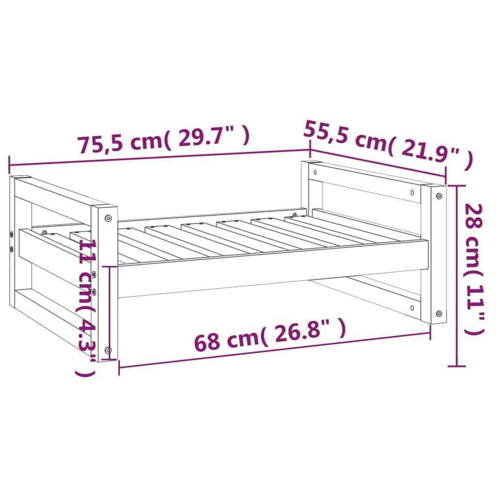 Dog Bed White 75.5x55.5x28 cm Solid Pine Wood