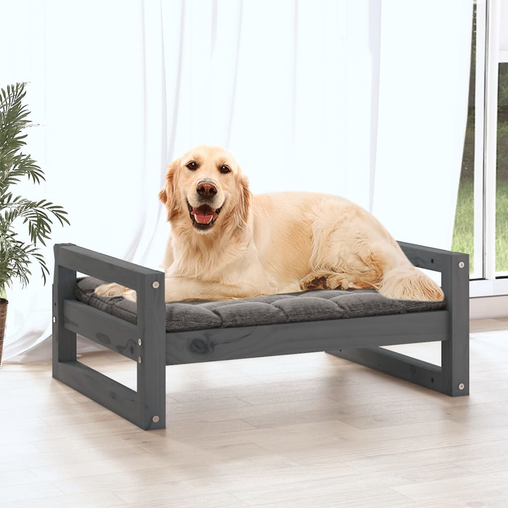 vidaXL Dog Bed Grey 75.5x55.5x28 cm Solid Pine Wood