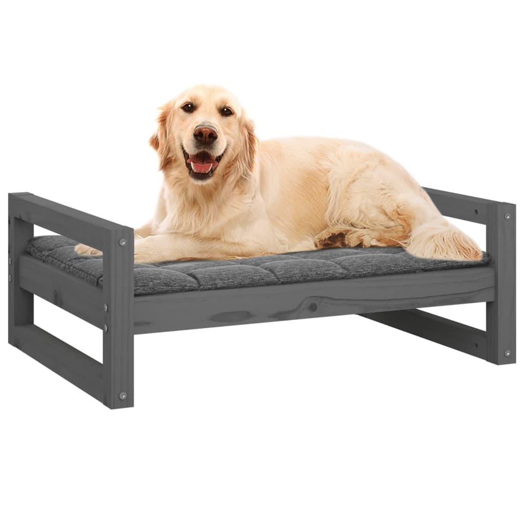 vidaXL Dog Bed Grey 75.5x55.5x28 cm Solid Pine Wood