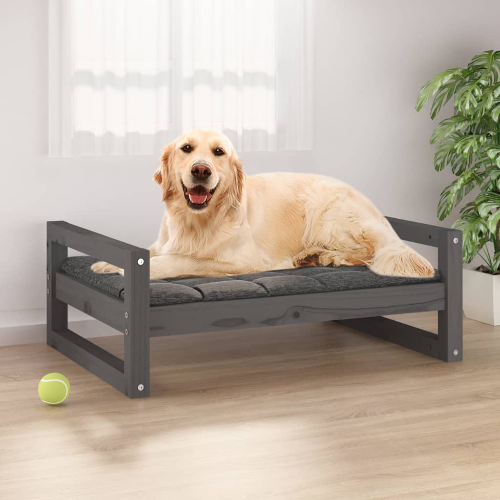 vidaXL Dog Bed Grey 75.5x55.5x28 cm Solid Pine Wood