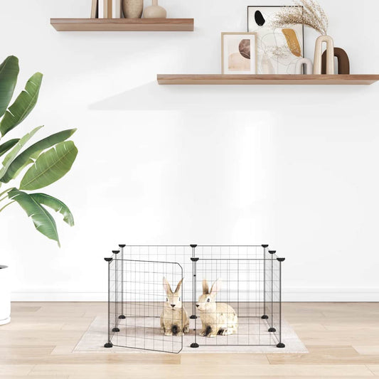 8-Panel Pet Cage with Door Black 35x35 cm Steel