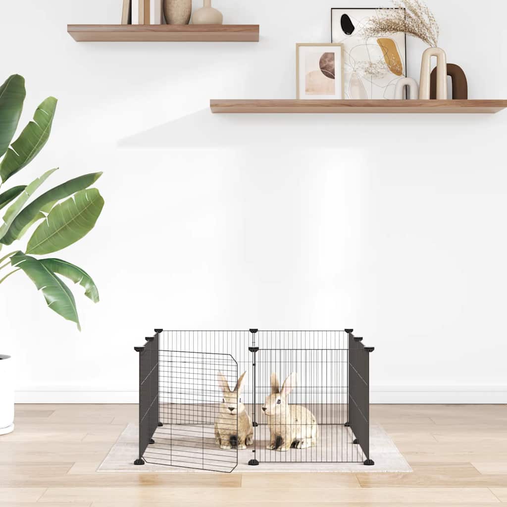 8-Panel Pet Cage with Door Black 35x35 cm Steel