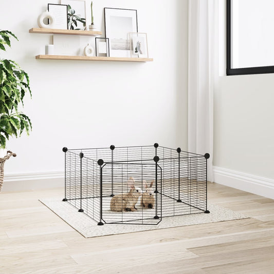 vidaXL 8-Panel Pet Cage with Door Black 35x35 cm Steel