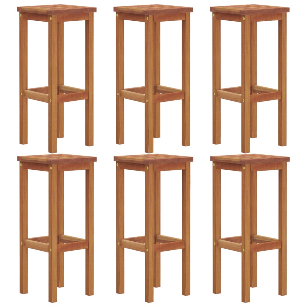 Bar Stool | Set of 6 | Natural Wood | Solid Acacia Wood | 74 cm height