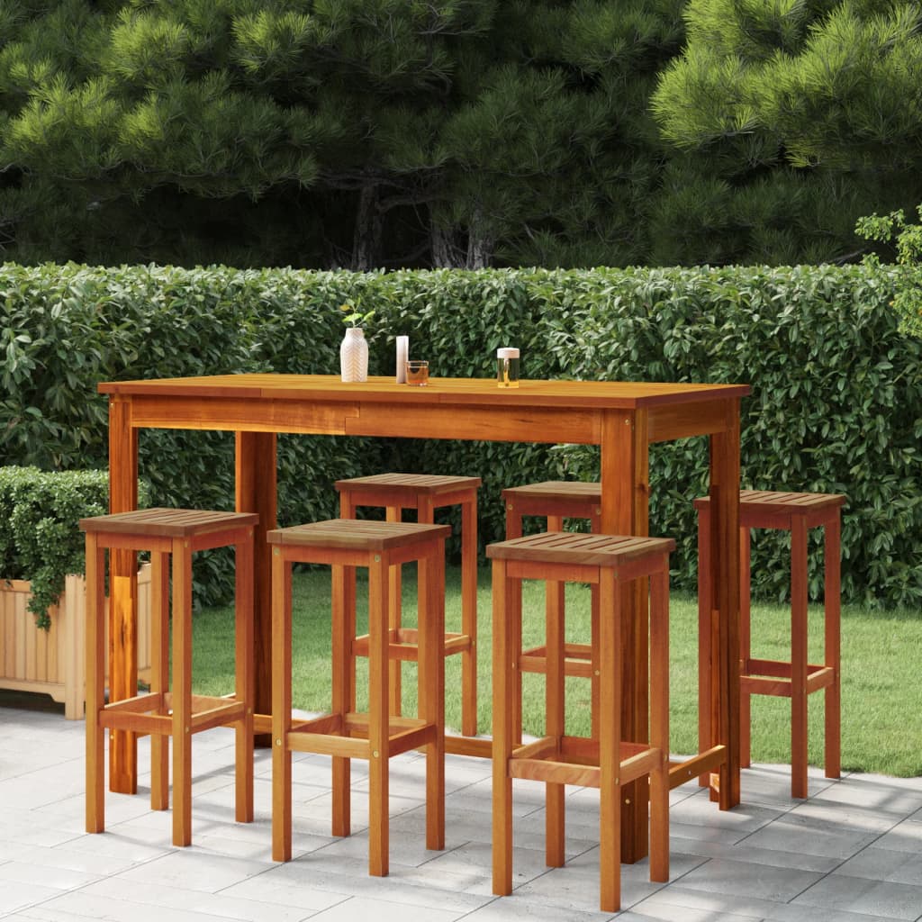Bar Stool | Set of 6 | Natural Wood | Solid Acacia Wood | 74 cm height