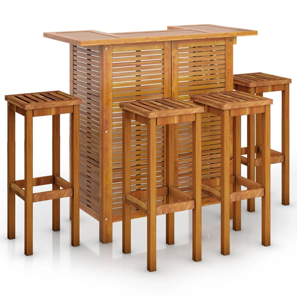 Garden Bar Set | Brown | Solid Acacia wood | Medium | Footrest