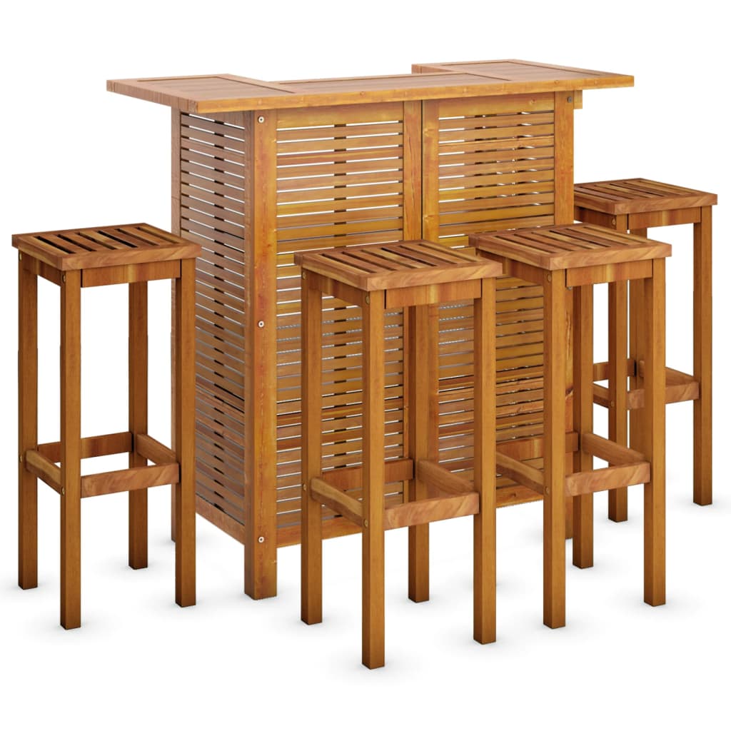 Garden Bar Set | Brown | Solid Acacia wood | Medium | Footrest