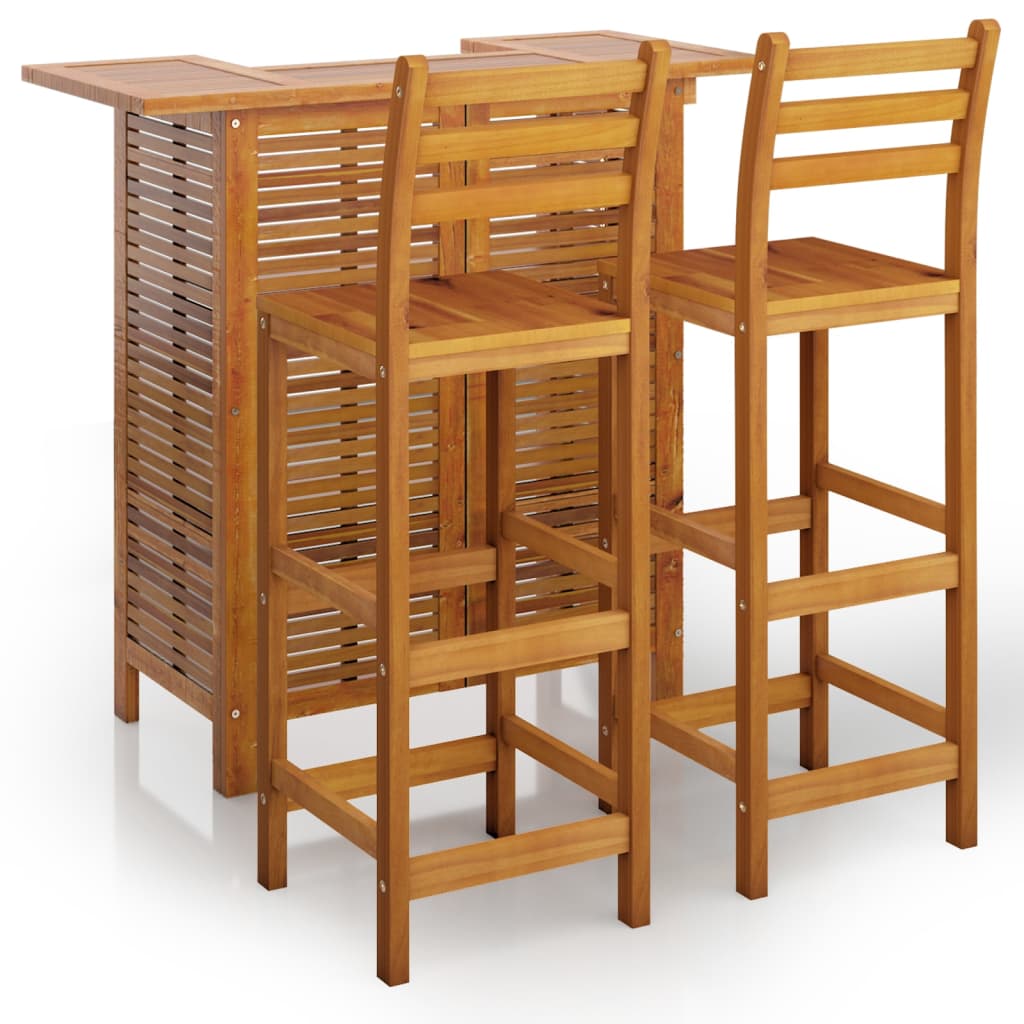 Garden Bar Set | Natural Wood | Solid Acacia Wood | Compact | Footrest