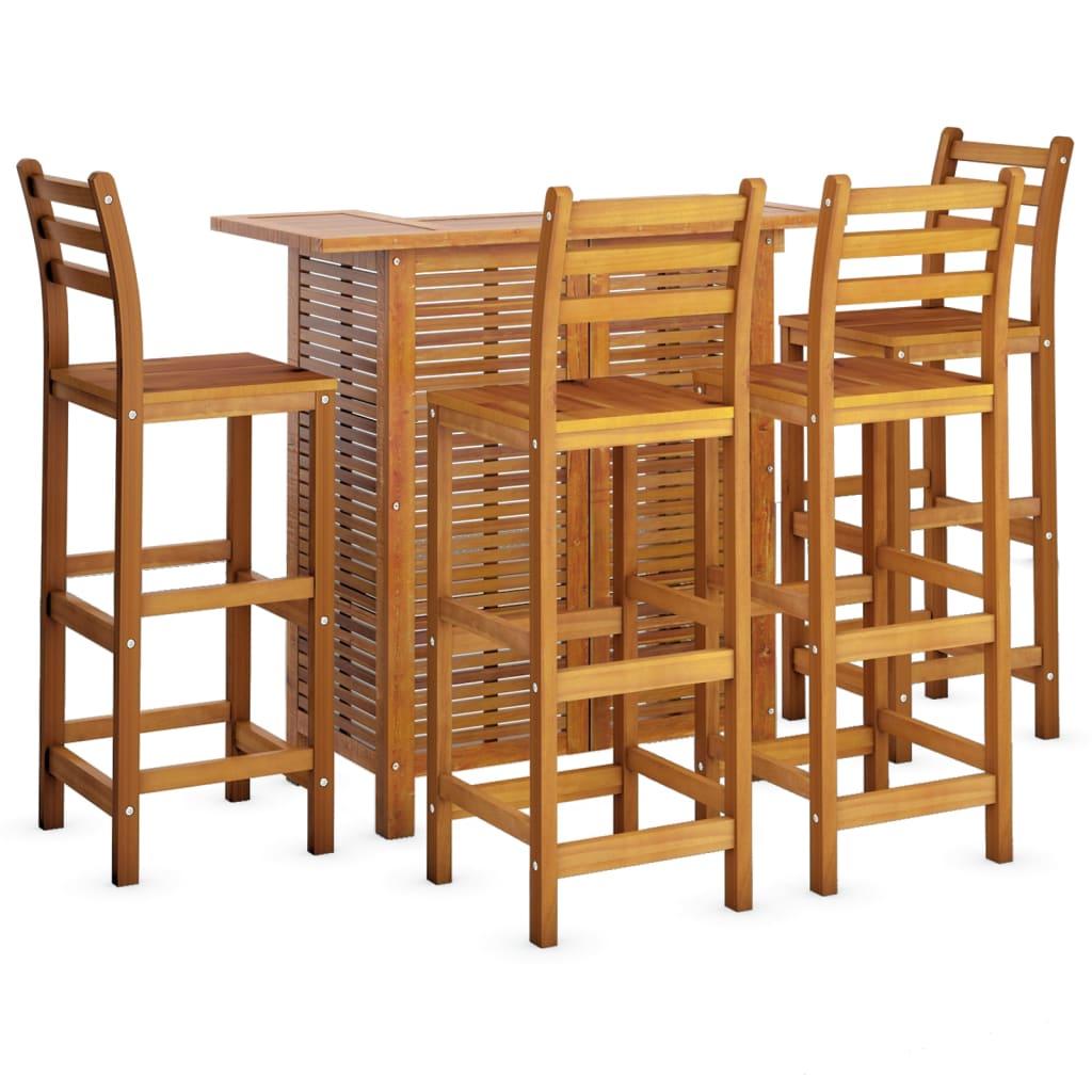 Garden Bar Set | Brown | Solid Acacia wood | Medium | Footrest
