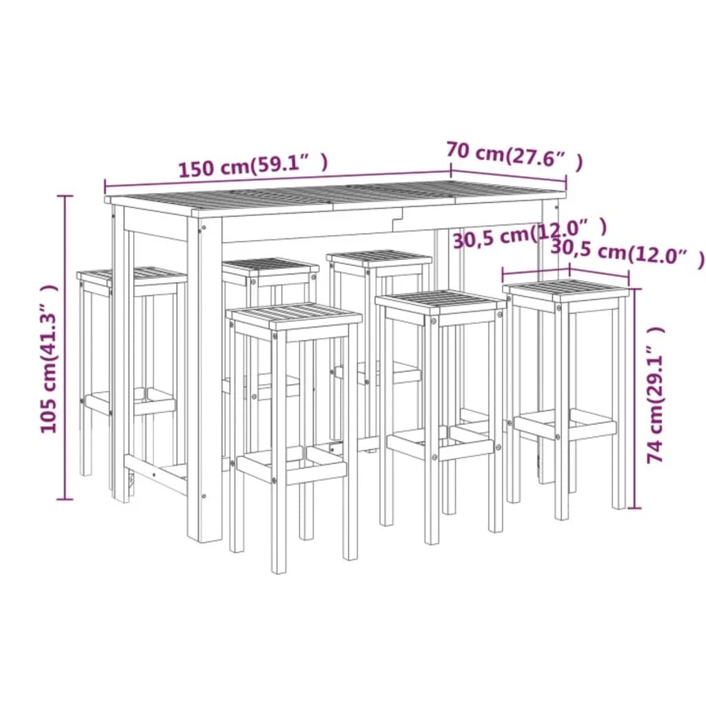 vidaXL 7 Piece Garden Bar Set Solid Wood Acacia