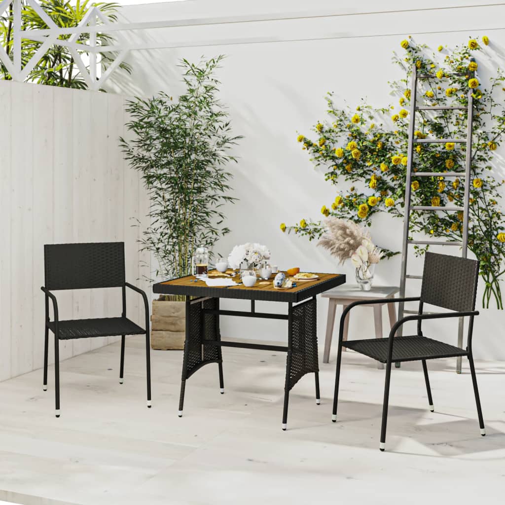 Outdoor Dining Set | Black | PE rattan, steel, solid acacia wood